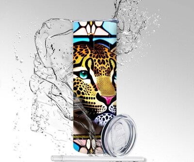 Tumbler: Stained Glass Leopard, Sublimated 20 oz Skinny Tumbler - image1